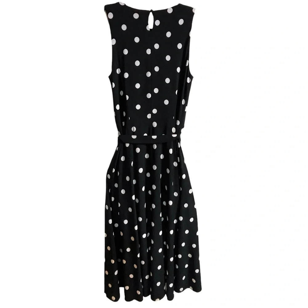 Ralph Lauren Black & White Polka Dot Midi Sleeveless Dress Belted Women’s Size 2 - Picture 5 of 11